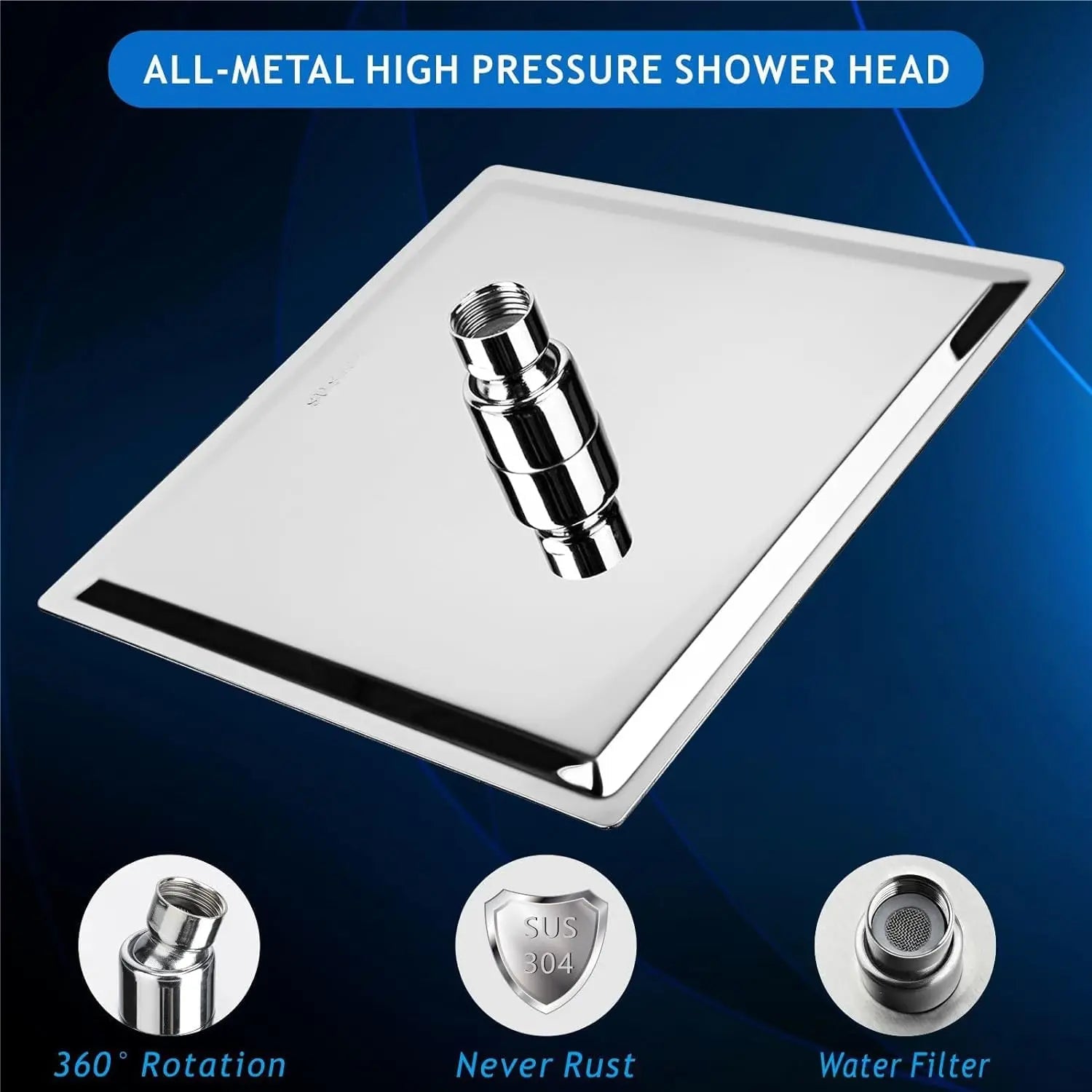 Fossa 4X4 Inch Rain Shower - Fossa Square High Pressure Shower Head Made of 304 Stainless Steel (Chrome Finish)-3